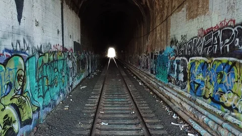 Train tunnel in aerial Stock Footage 94082974