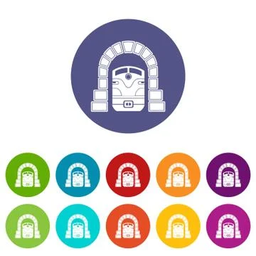 Train in tunnel icon, simple style Stock Illustration