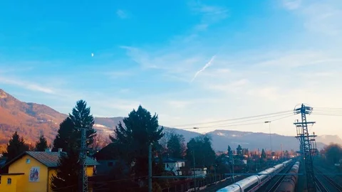 Train On Twilight Simple Video stock 120888386