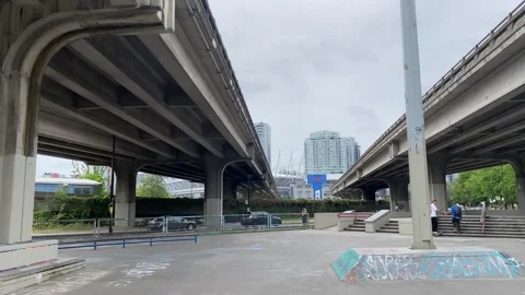 Train under twinned bridge viaduct Stock Footage 281703771