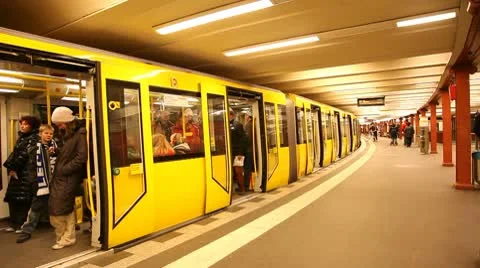 Train on an underground station in Berlin  Stock Footage 10572209