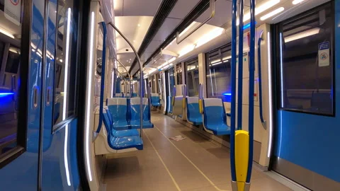 Train, underground subway, metro, inside wagon, transportation, empty, Stock Footage 150850692
