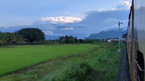 Train View to beautiful field video clip. Stock Footage 258462545