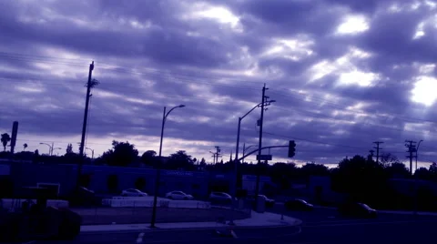 Train view hyperlapse through city below dark blue skies Stock-Footage 54473487