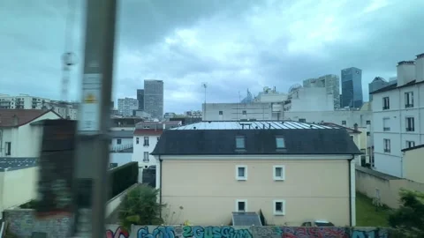 Train view of Paris suburbs and modern architecture Stock Footage 337782952