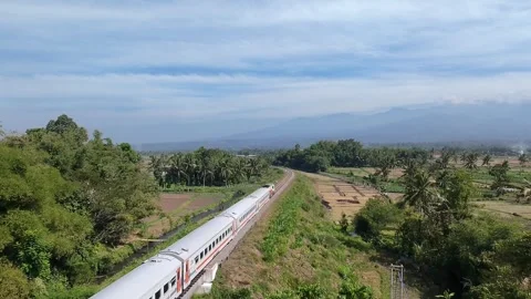 Train on Village 2 Stock Footage 314063520