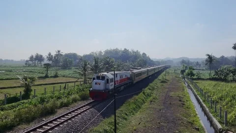 Train on Village 4 Stock Footage 315577549