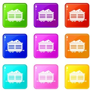 Train waggon with coal set 9 Illustration