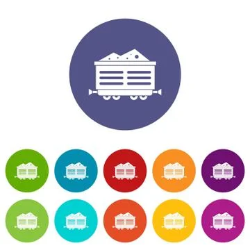 Train waggon with coal set icons Illustration