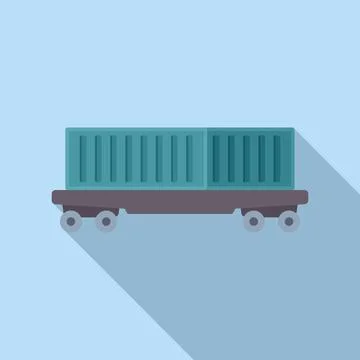 Train wagon carrying cargo container in flat style Stock Illustration