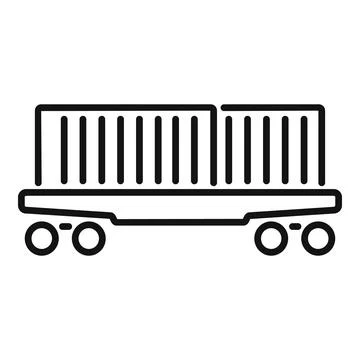 Train wagon carrying cargo container line icon Stock Illustration