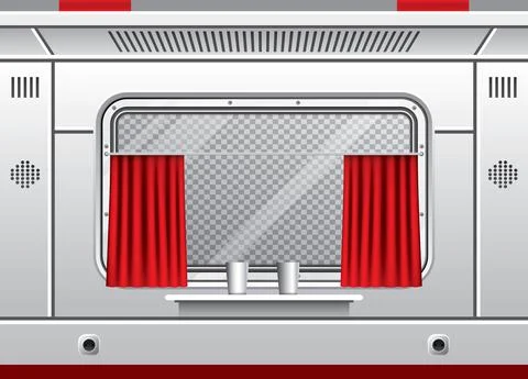 Train Wagon Interior with Window and Red Curtain. Train Travel. Comfortable V Illustrazione stock