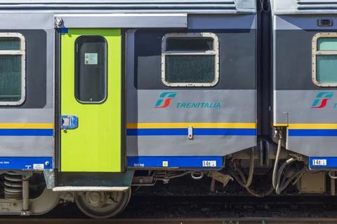 Train wagon at Trieste Centrale, main railway station in Trieste, Italy. Stock Photos