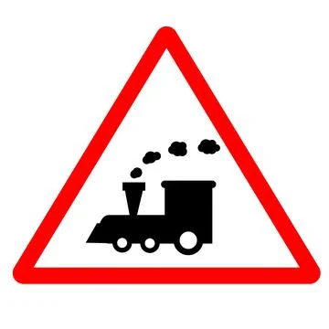 Train warning sign on white background. railway train level crossing road Stock Illustration