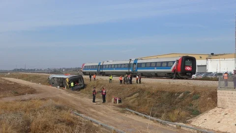 A train was derailed and runs off its rails, caused by a collision or failure 스톡 동영상 121301034