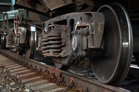 Train wheel pair on rails Stock Photos