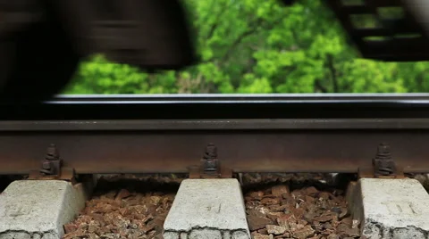 Train wheel on a rail. Closeup Stockbeeldmateriaal 63313743
