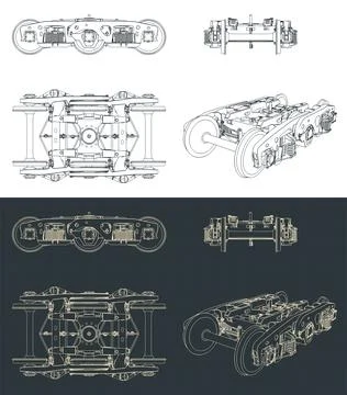 Train wheelbase blueprints Stock Illustration