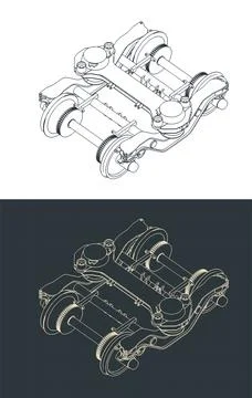 Train wheelbase isometric drawings Illustrazione stock