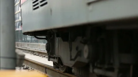 Train Wheels Close Up Passing Stock Footage 95168306