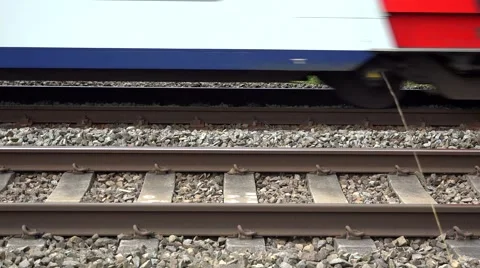 Train wheels moving fast on railways  Stock Footage 46213595