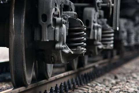 Train wheels on rails Stock Photos