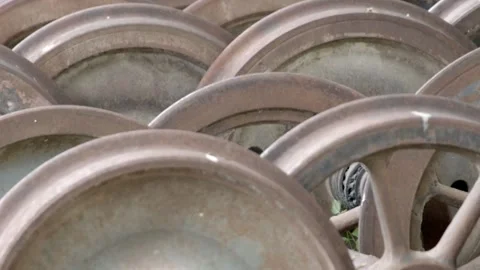 Train wheels sit in a rail yard unused in Dire Dawa, Ethiopia. Видео 308472869