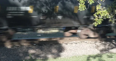 Train Wheels on Tracks - Close Up Stock Footage 97149780