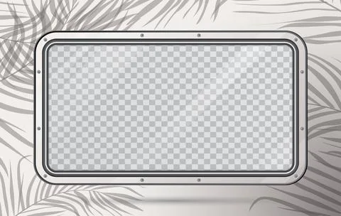 Train Window with Checkered Copy Space and Shadow from Palm Leaves. Realistic Illustrazione stock