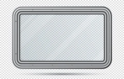 Train Window with Glass Isolated on Checkered Background. Realistic View From Stock Illustration