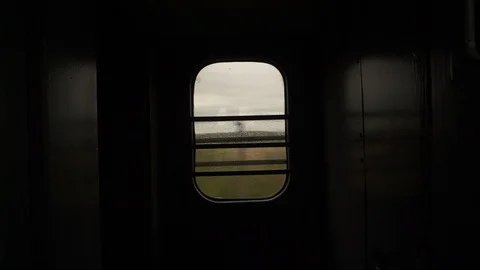 Train Window Glass. View from moving train side window Landscape Mountain Stock Footage 114006324