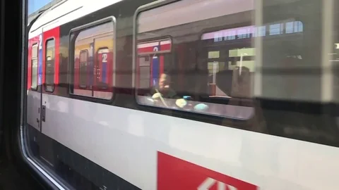 Train window to the passenger train which moves in another direction 스톡 동영상 74248237