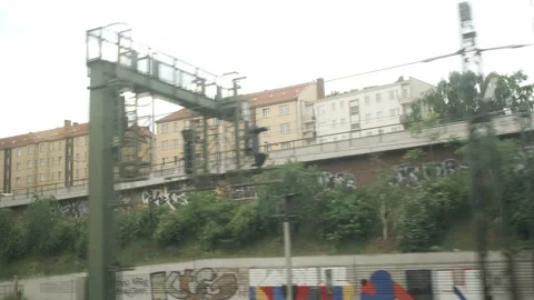 Train Window Perspective Travelling in Berlin Stock Footage 144256090