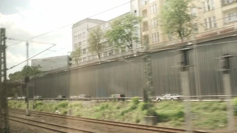 Train Window Perspective Travelling in Berlin Stock Footage 144256134