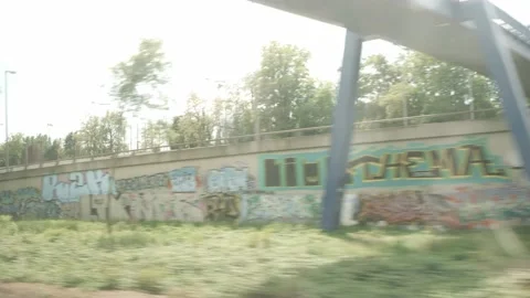 Train Window Perspective Travelling in Berlin Stock Footage 144256227