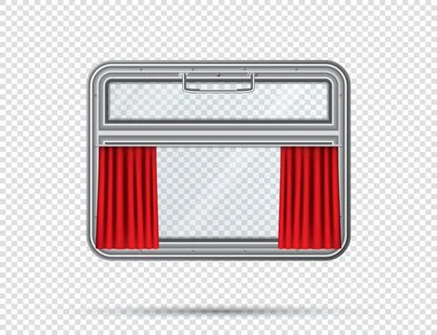 Train Window with Red Curtain on Checkered Background. Window with Handle. Stock Illustration