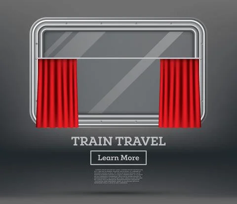 Train Window with Red Curtain. Train Travel. 스톡 일러스트