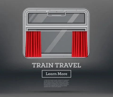 Train Window with Red Curtain. Window with Handle. Train Travel. 스톡 일러스트