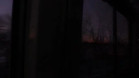 Train window reflection dawn sky Stock Footage 156213524
