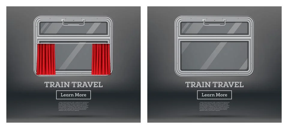 Train Window Set with Red Curtain. Illustrazione stock