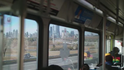 Train window with skyscraper in background Stock Footage 246877687