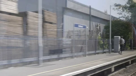 Train window view england close to another train Stock Footage 92829038