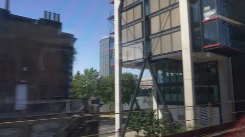 Train window view england entering london Stock Footage 92829056