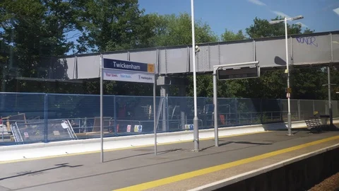 Train window view england leaving station Stock Footage 92829092