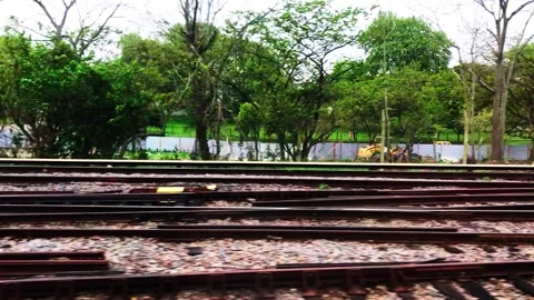 Train window view journey 2 travelling in city Stock Footage 247310916