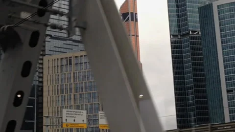 Train Window View on Moscow City Video stock 144190778