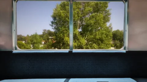 Train Window View Over Countryside Suburban Houses, Scenic Outdoor Scene Stock Footage 318607342