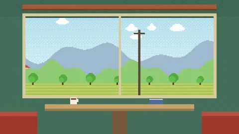 Train window view of passing countryside with farms and hills 库存影片 348648732