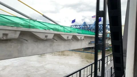 Train window view riding with nature landscape across the river Video stock 221898162