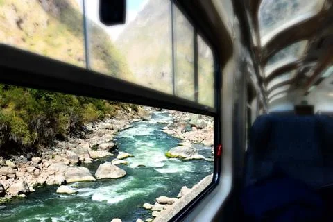 Train window view of a river Stock Photos